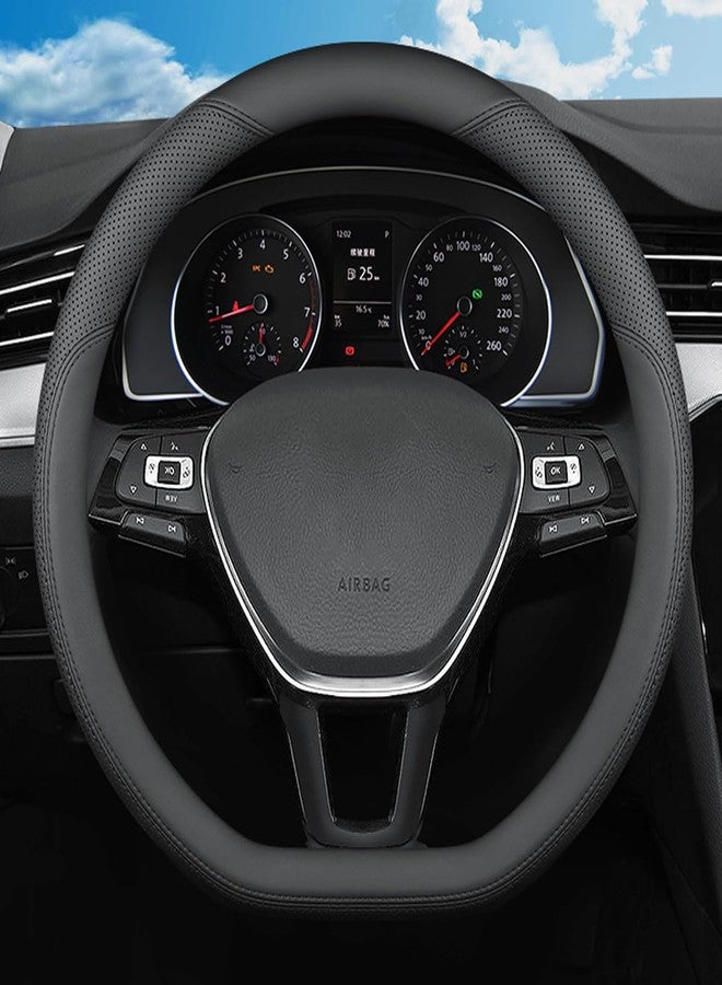 SZYUCHEN D-Shaped Steering Wheel Cover for Volkswagen VW Atlas Tiguan Jetta ID.4 Passat Taos Golf Beetle Polo GTI Touareg CC SEL SE R-line S Cross Sport Car Accessories, 14.5-15 inch Black - Image 1